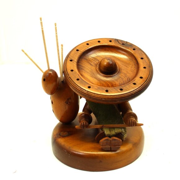 Vintage Mexican Folk Art Wood Hand Crafted Mexican w/Hat Tooth Pick Holder MCM - Picture 7 of 8